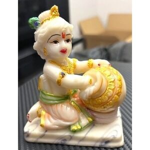 Lord Krishna Makhan Chor Statue Bal Krishna Hindu Deity Figurine 4 Inch